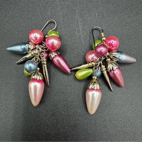 Chunky Colorful Cha-Cha Pink, Green and Blue Fun Earrings - Picture 3 of 8